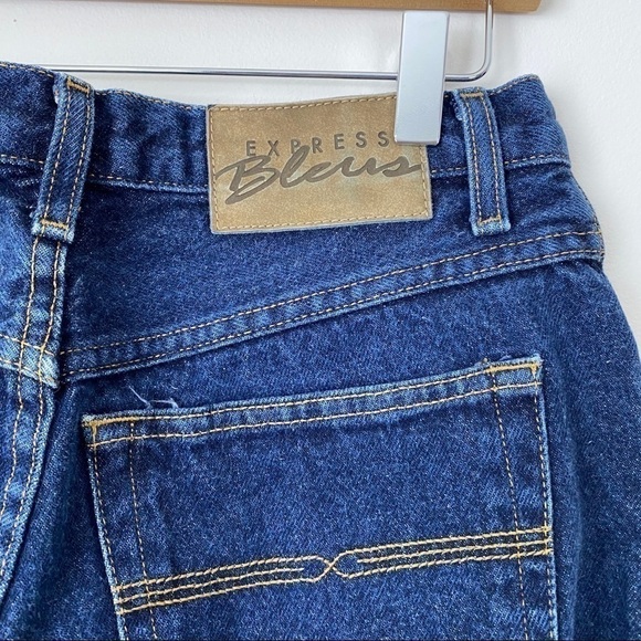 VINTAGE Y2K EXPRESS BLEUS High Waist Flare Leg Jeans Size 6 Retro Dark Wash - Picture 5 of 10